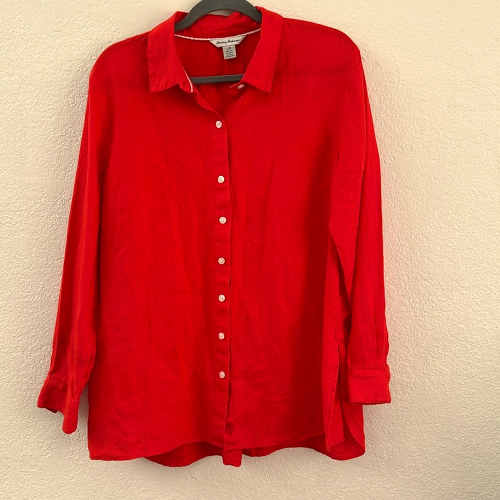 Tommy Bahama Women’s  100% linen Blouse Orange Casual Size Large